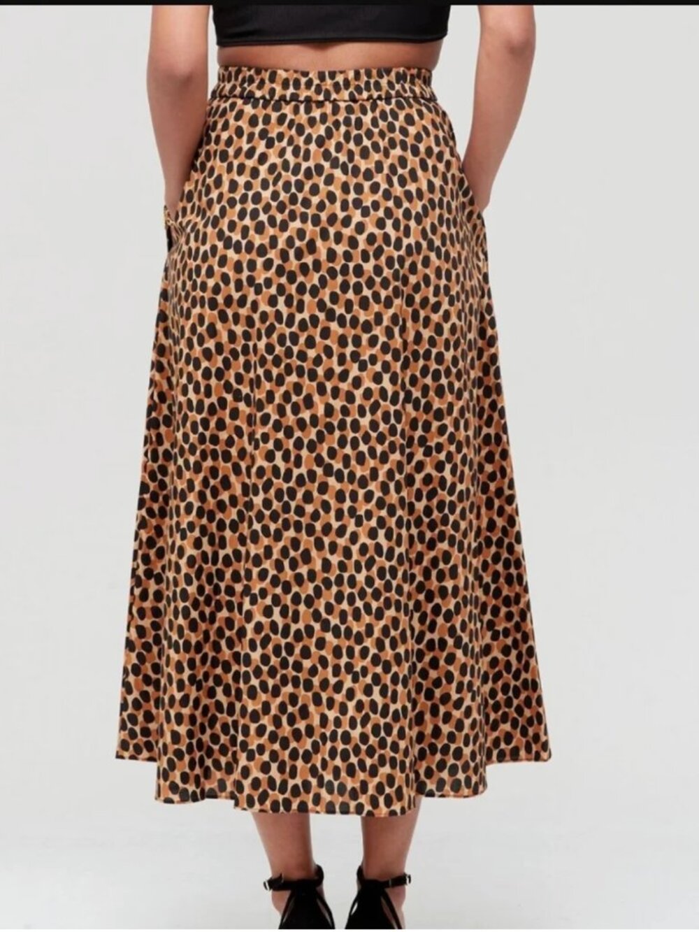 Kate Spade Dotty Leopard Cotton Poplin Midi Skirt Brown w/ Pockets Small EUC - Picture 2 of 6